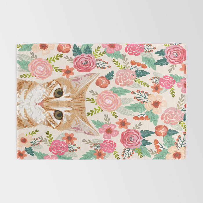 Tabby Cat florals cute spring garden kitten orange tabby cat lady funny girly cat art pet gifts  Rug Gallery Image 2