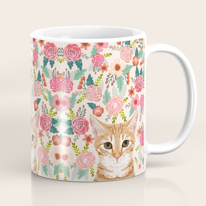 Tabby Cat florals cute spring garden kitten orange tabby cat lady funny girly cat art pet gifts  Coffee Mug Gallery Image 1