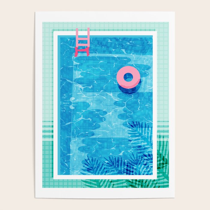 Chillin' - poolside palm springs vacation resort tropical swim swimming retro neon throwback 1980s Poster Gallery Image 4