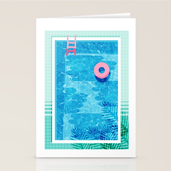 Chillin' - poolside palm springs vacation resort tropical swim swimming retro neon throwback 1980s Stationery Card Gallery Image 1