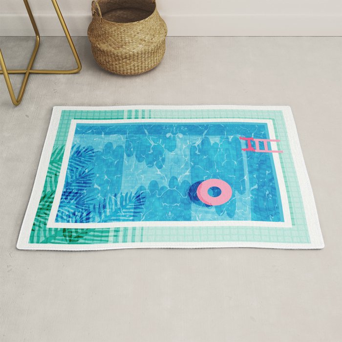 Chillin' - poolside palm springs vacation resort tropical swim swimming retro neon throwback 1980s Rug Gallery Image 1