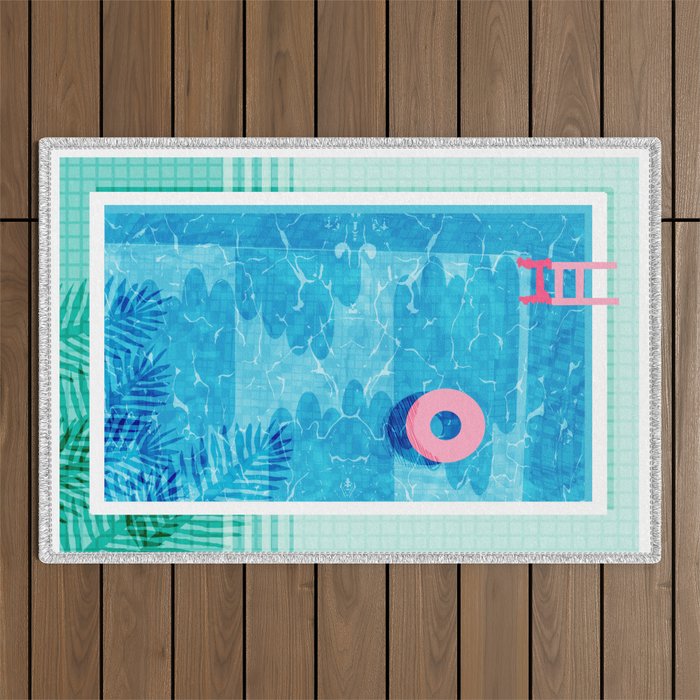 Chillin' - Poolside Palm Springs Vacation Resort Tropical Swim Swimming Retro Neon Throwback 1980s Outdoor Rug