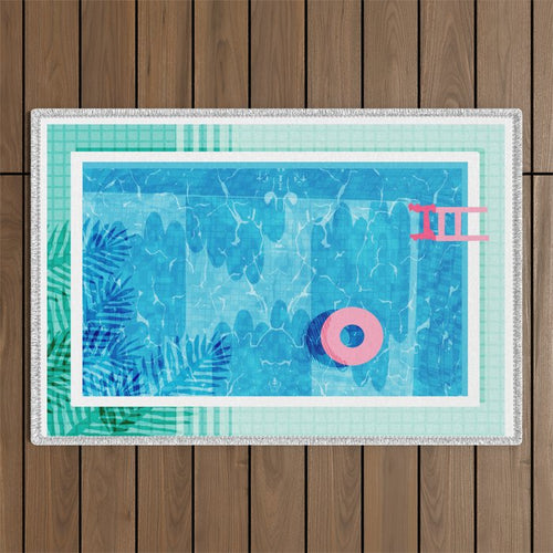 Chillin' - Poolside Palm Springs Vacation Resort Tropical Swim Swimming Retro Neon Throwback 1980s Outdoor Rug Gallery Image 1