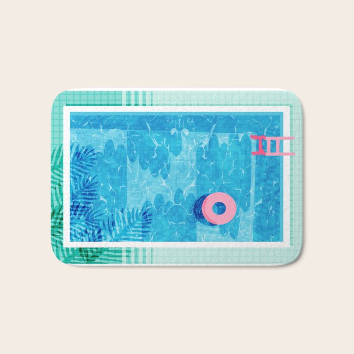 Chillin' - poolside palm springs vacation resort tropical swim swimming retro neon throwback 1980s Bath Mat Gallery Image 1