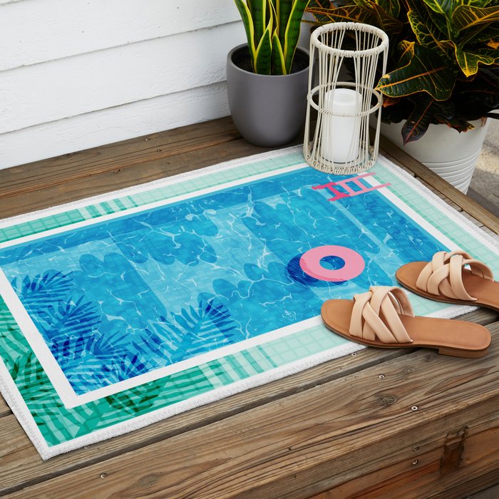 Chillin' - poolside palm springs vacation resort tropical swim swimming retro neon throwback 1980s Outdoor Rug Gallery Image 2