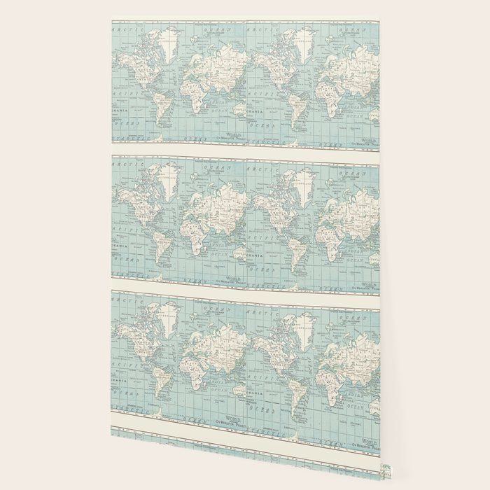 World Map in Blue and Cream Wallpaper Gallery Image 2