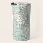 World Map in Blue and Cream Travel Mug Gallery Image 3