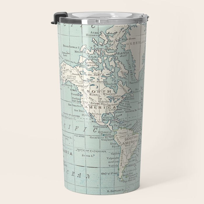World Map in Blue and Cream Travel Mug Gallery Image 3