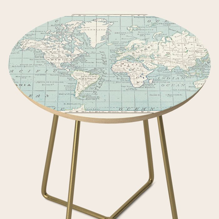 World Map in Blue and Cream Side Table Gallery Image 2