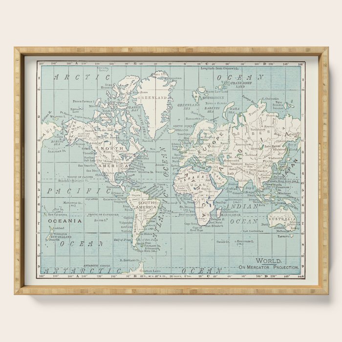 World Map in Blue and Cream Serving Tray Gallery Image 1