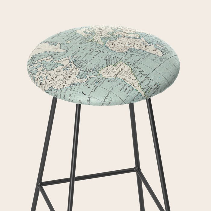 World Map in Blue and Cream Stool Gallery Image 2