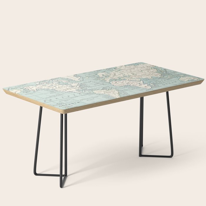 World Map in Blue and Cream Coffee Table Gallery Image 1