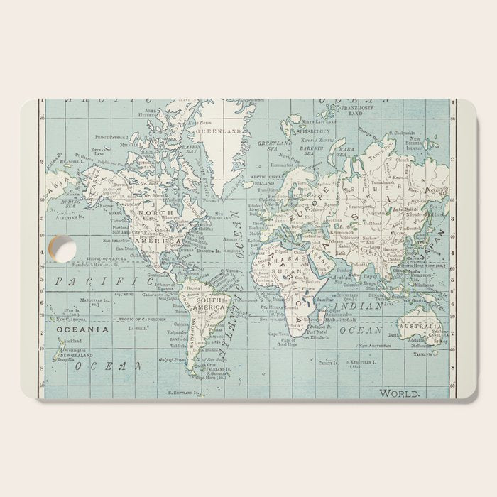 World Map in Blue and Cream Cutting Board Gallery Image 1