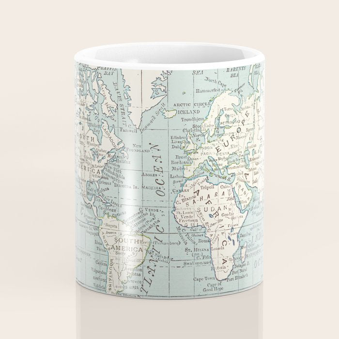 World Map in Blue and Cream Coffee Mug Gallery Image 4