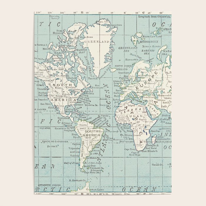World Map in Blue and Cream Poster Gallery Image 4