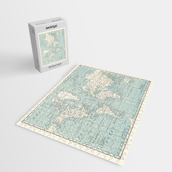 World Map in Blue and Cream Jigsaw Puzzle Gallery Image 2