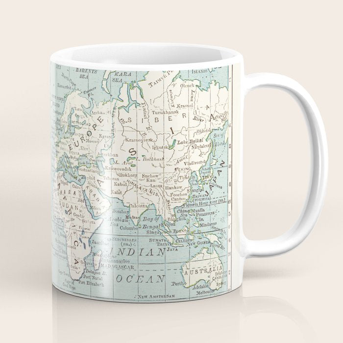 World Map in Blue and Cream Coffee Mug Gallery Image 1