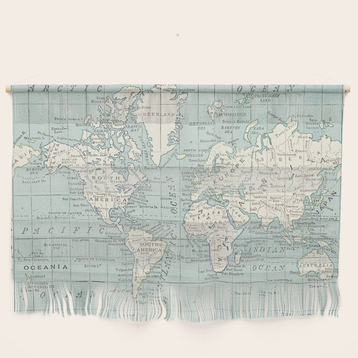 World Map in Blue and Cream Wall Hanging Gallery Image 1