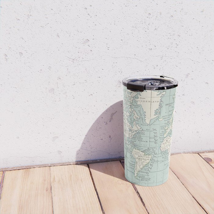 World Map in Blue and Cream Travel Mug Gallery Image 4