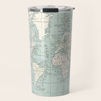World Map in Blue and Cream Travel Mug Gallery Image 1