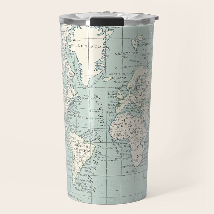 World Map in Blue and Cream Travel Mug Gallery Image 1