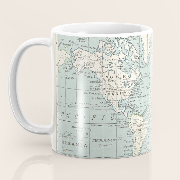 World Map in Blue and Cream Coffee Mug Gallery Image 3