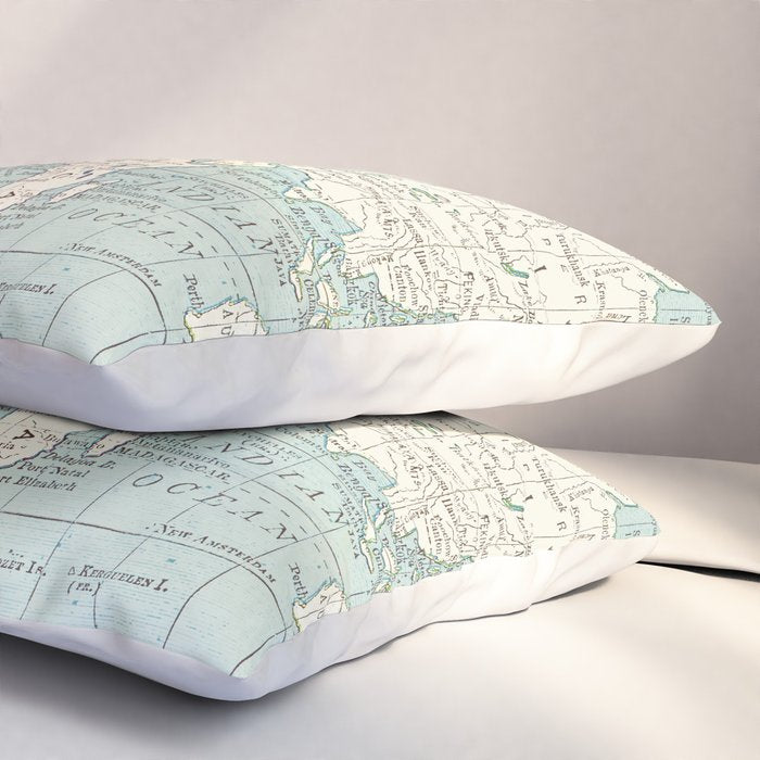 World Map in Blue and Cream Pillow Sham Gallery Image 3