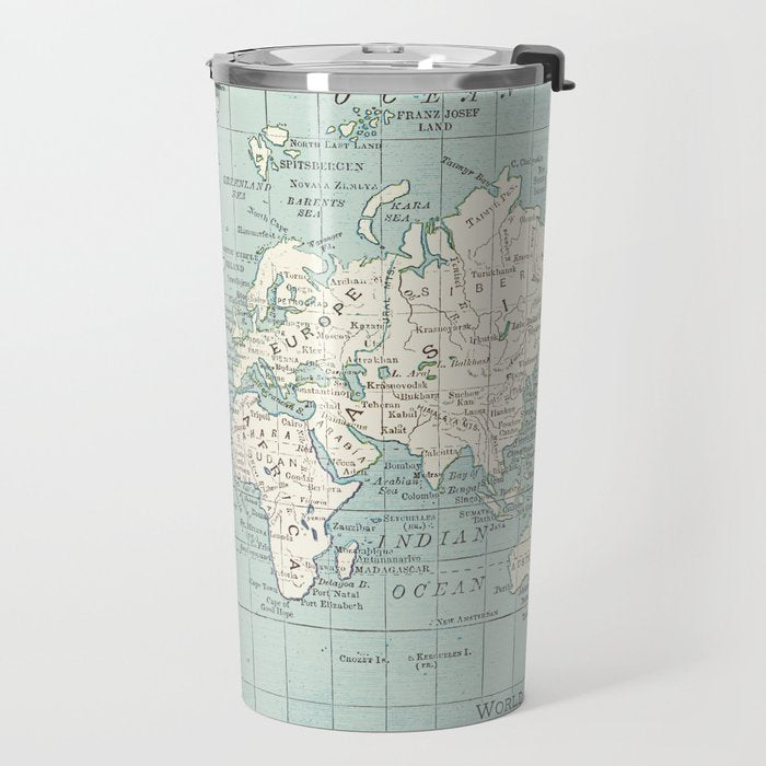 World Map in Blue and Cream Travel Mug Gallery Image 2