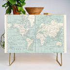 World Map in Blue and Cream Credenza Gallery Image 1
