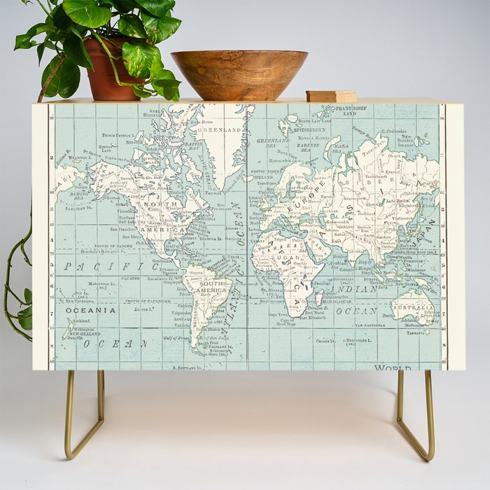 World Map in Blue and Cream Credenza Gallery Image 1