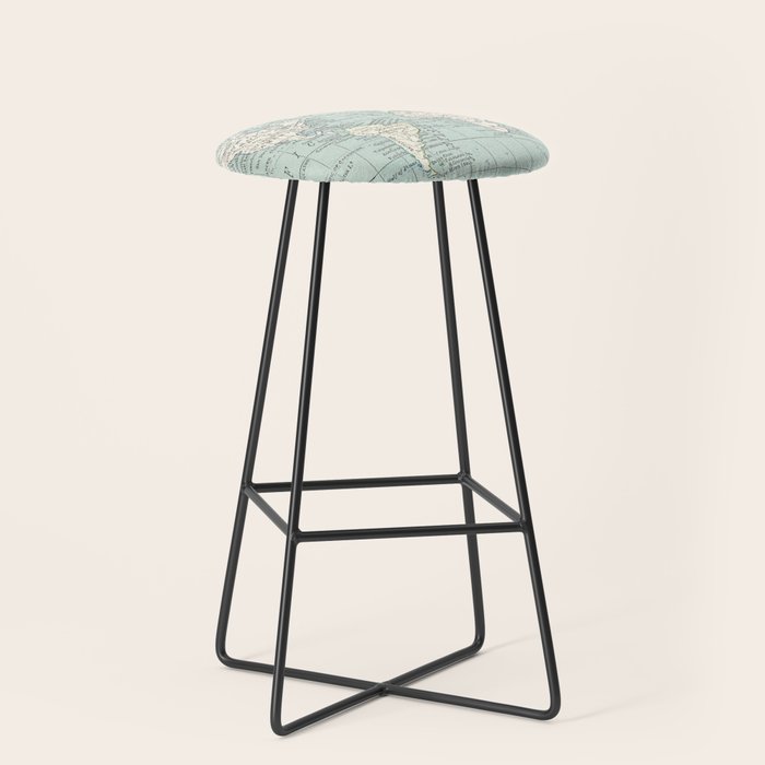 World Map in Blue and Cream Stool Gallery Image 1