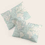 World Map in Blue and Cream Pillow Sham Gallery Image 3