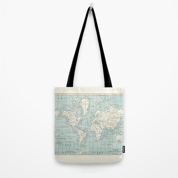 World Map in Blue and Cream Tote Bag Gallery Image 2