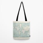 World Map in Blue and Cream Tote Bag Gallery Image 2