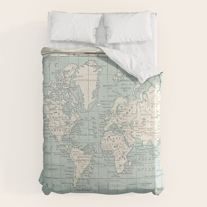 World Map in Blue and Cream Duvet Cover Gallery Image 1