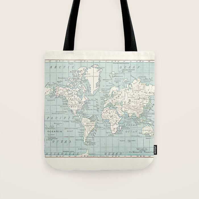 World Map in Blue and Cream Tote Bag Gallery Image 1