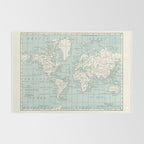 World Map in Blue and Cream Rug Gallery Image 2