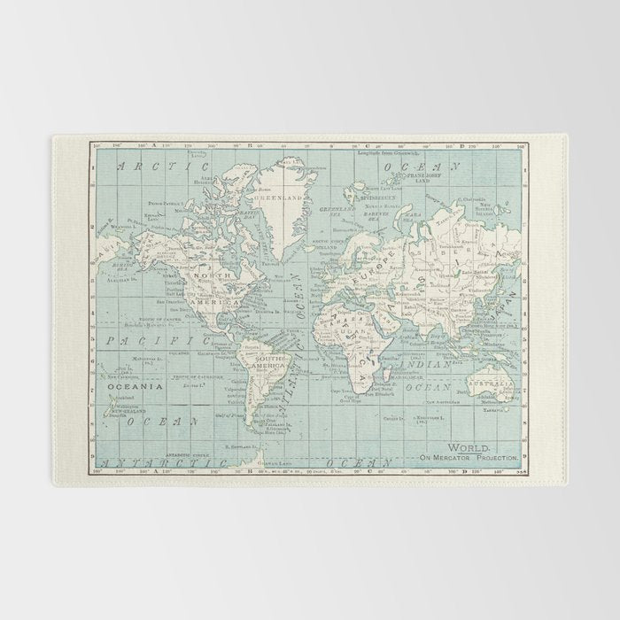 World Map in Blue and Cream Rug Gallery Image 2