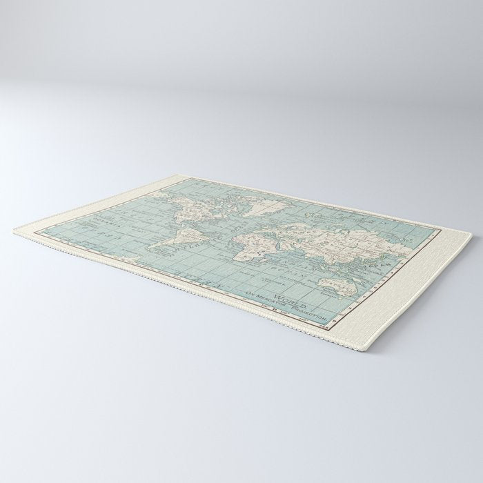 World Map in Blue and Cream Rug Gallery Image 3
