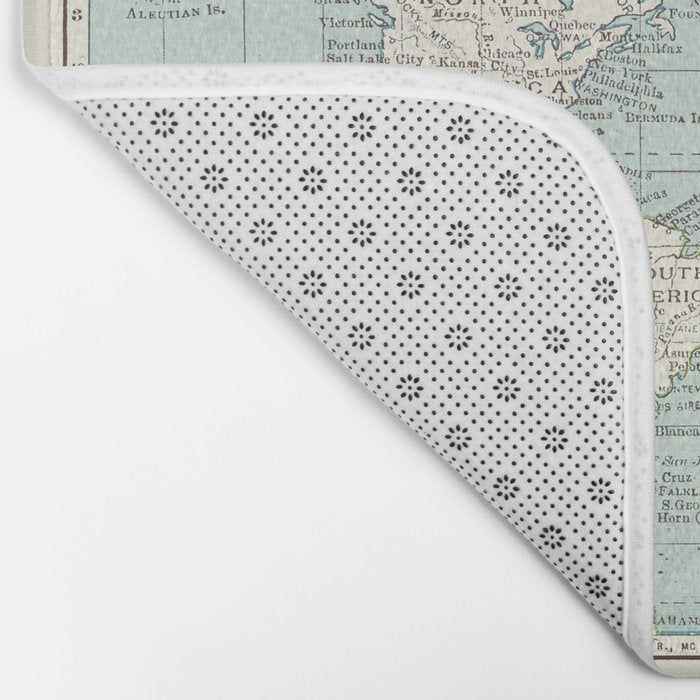 World Map in Blue and Cream Bath Mat Gallery Image 2