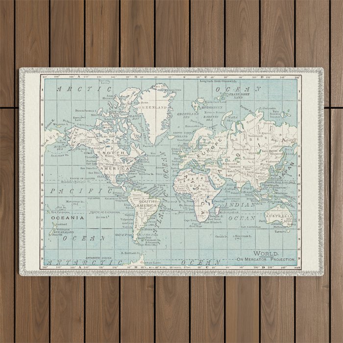 World Map in Blue and Cream Outdoor Rug Gallery Image 1