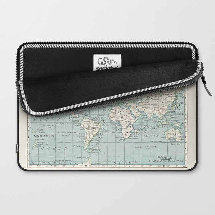 World Map in Blue and Cream Laptop Sleeve Gallery Image 2