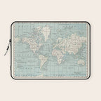 World Map in Blue and Cream Laptop Sleeve Gallery Image 1