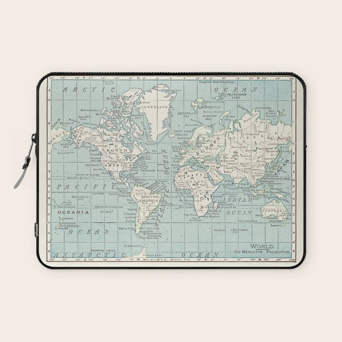 World Map in Blue and Cream Laptop Sleeve Gallery Image 1