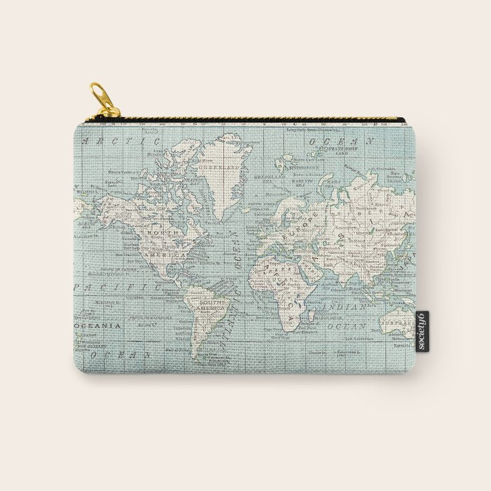 World Map in Blue and Cream Carry All Pouch Gallery Image 1