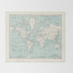 World Map in Blue and Cream Throw Blanket Gallery Image 2