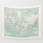 World Map in Blue and Cream Wall Tapestry Gallery Image 4
