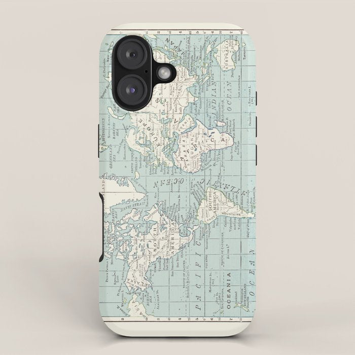 World Map in Blue and Cream iPhone Case Gallery Image 1