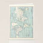 World Map in Blue and Cream Stationery Card Gallery Image 2