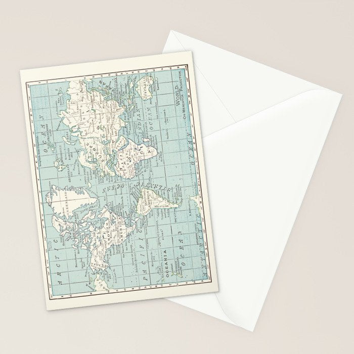World Map in Blue and Cream Stationery Card Gallery Image 2